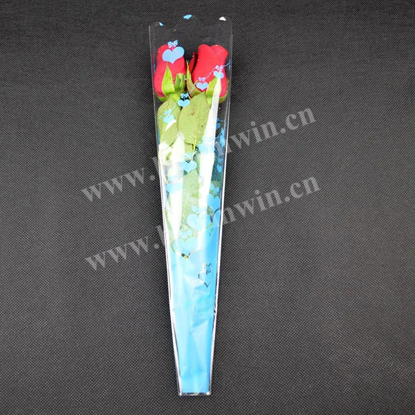 cone shaped cello bags wholesale single rose flower sleeve bag
