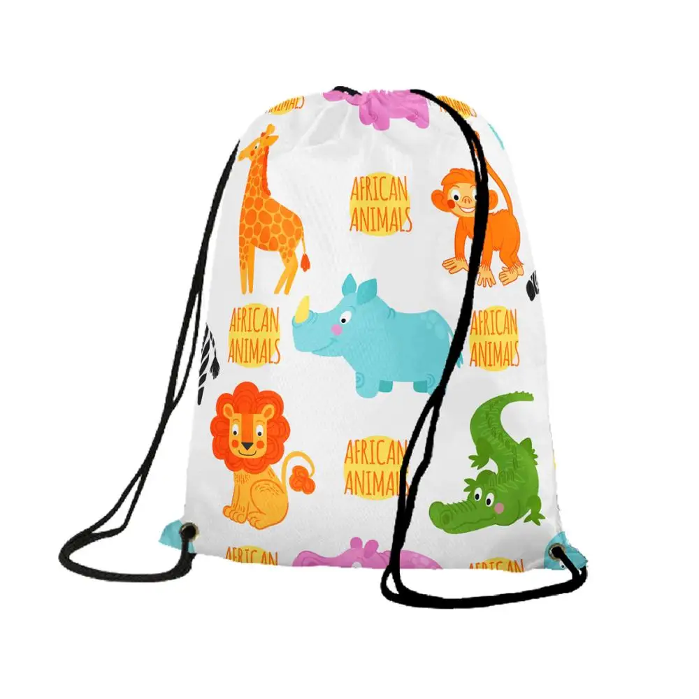 Custom Cheap Price Promotion Bags Cartoon Animals Pattern Design Yourself Polyester Drawstring Backpack customizable