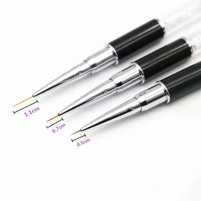 3pcs nai art liner  brush set with metal diamond acrylic handle
