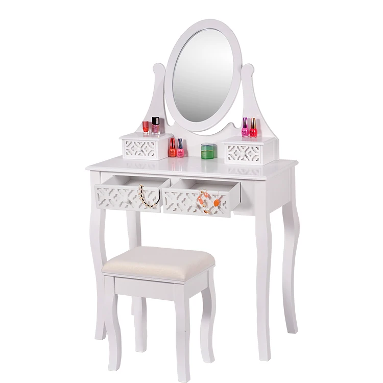 
OEM white mirror furniture dressing table with chair 