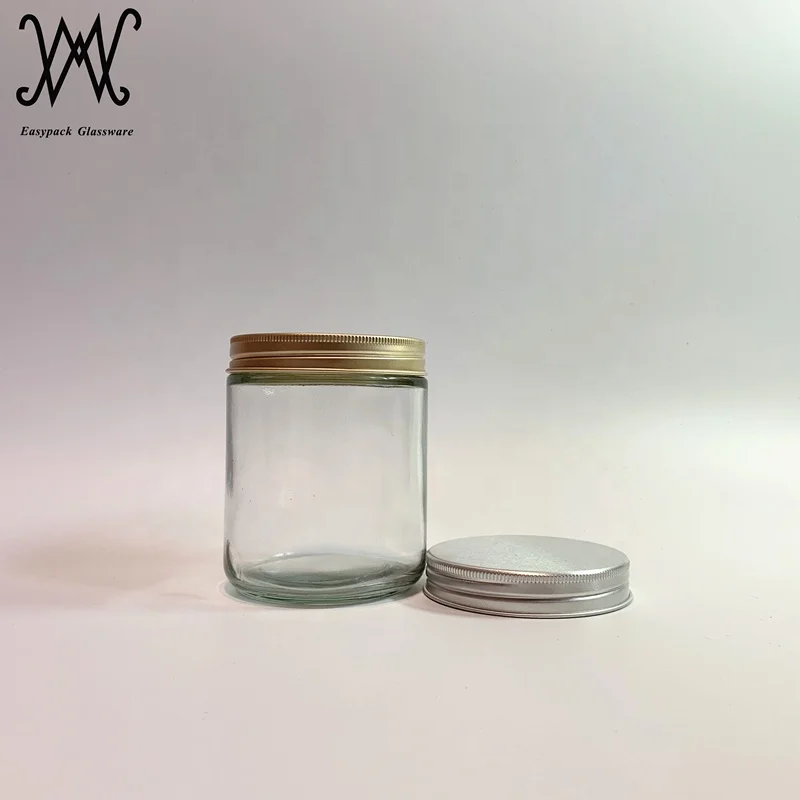 8oz 250ml clear soy blend glass wax candle jar with metal lid custom logo color