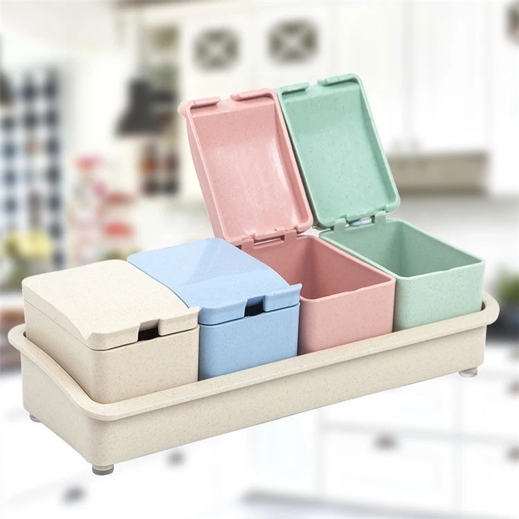 Online Shop New Products Kitchen Accessories Set Wheat Fiber Cooking Tool 4pcs Colors Condinent Container Salt Seasoning Box