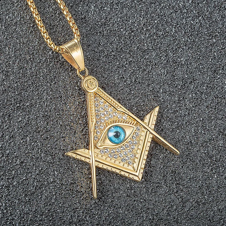 Marlary Latest Fashion Charming Masonic Designs Zircon Diamond Eye Pendant Wholesale Steel Masonic Pendant