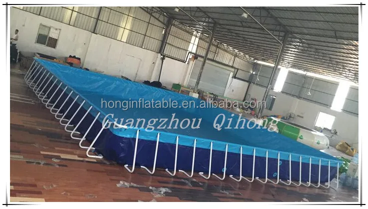 PVC rectangular inflatable metal frame pool, steel swimming pool for water pool slides