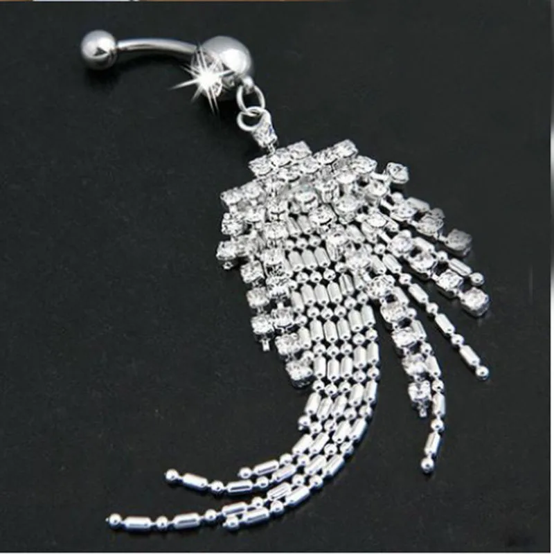 Body Jewelry Belly Tassel Navel Ring Czech Stone Titanium Steel Navel Piercing Belly Button Ring for Women Piercing Accessories
