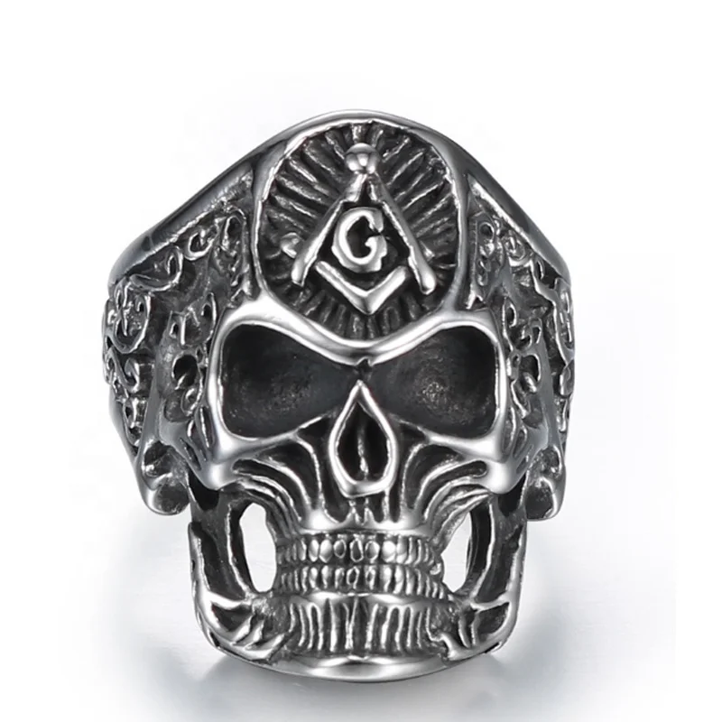 AG Masonic freemason plumb Skull цветочный узор байкерское кольцо палец из нержавеющей стали для мужчин и женщин