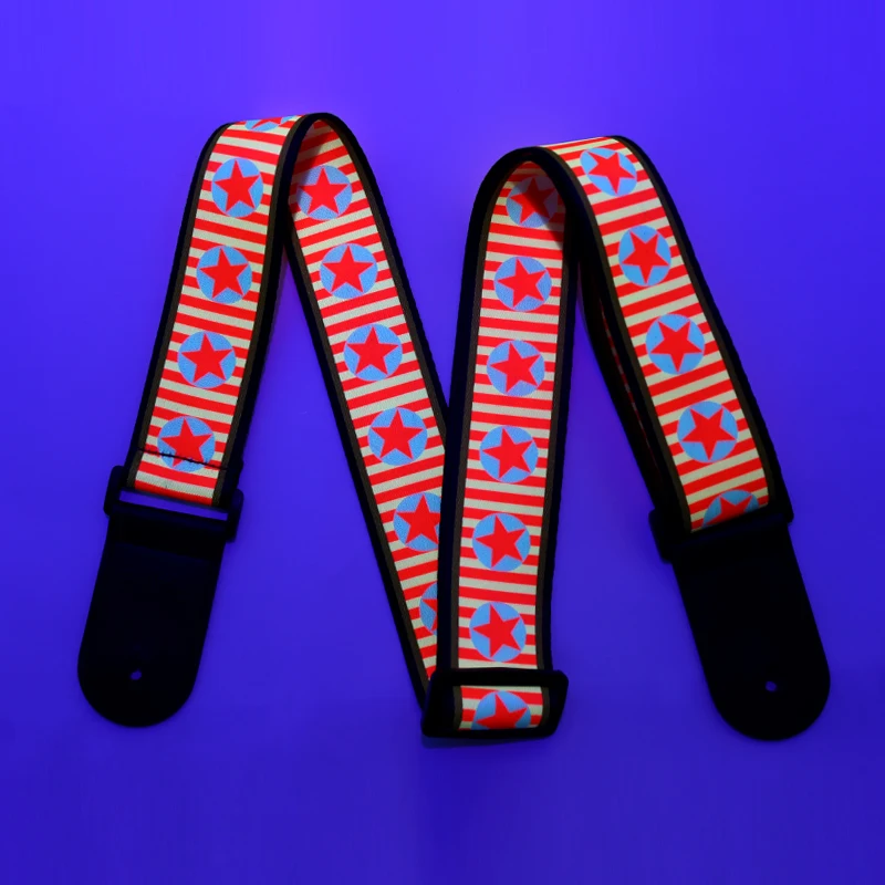Wholesale Factory Direct  Fluorescent Custom Colorful Sublimation Printed Polyester  Rock Guitar Strap