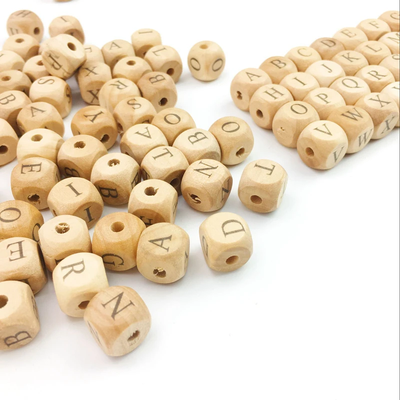14mm DIY Name Small Wooden Alphabet Custom Personalized Engraved Beads