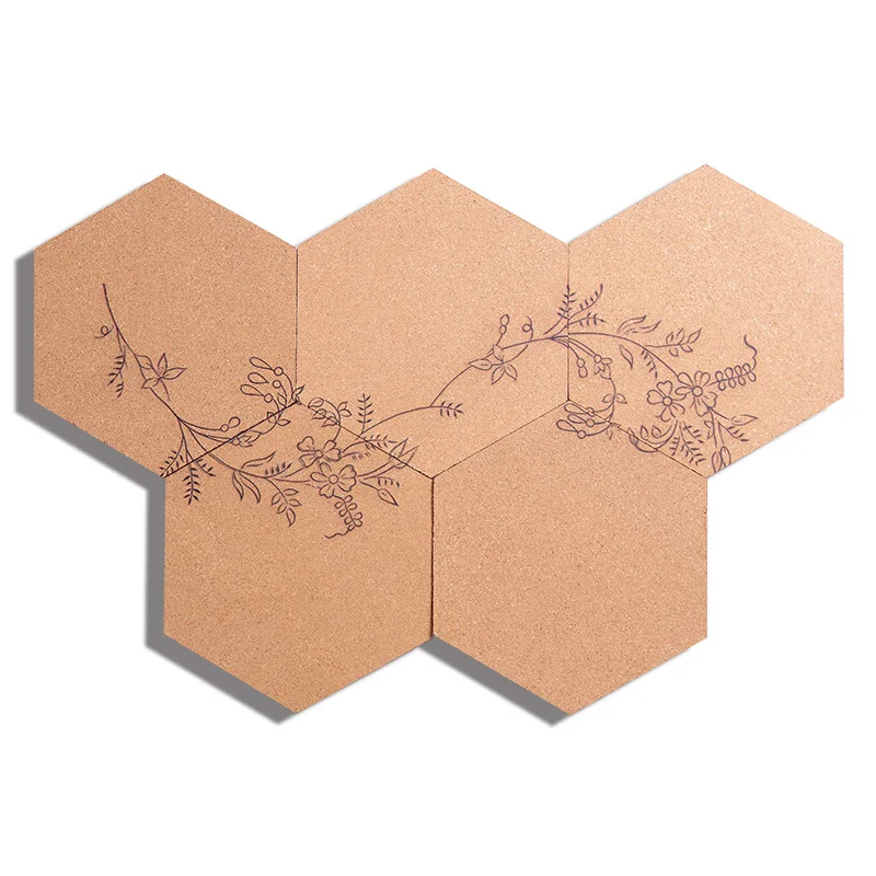 
Custom 6mm thickness Shape Hexagon Bulletin Message Cork Sheet Tiles Board with adhesive backing 