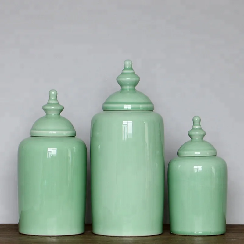 Jingdezhen Ceramic decorative jar with single color table porcelain flower vase with lid home decoration holiday gift