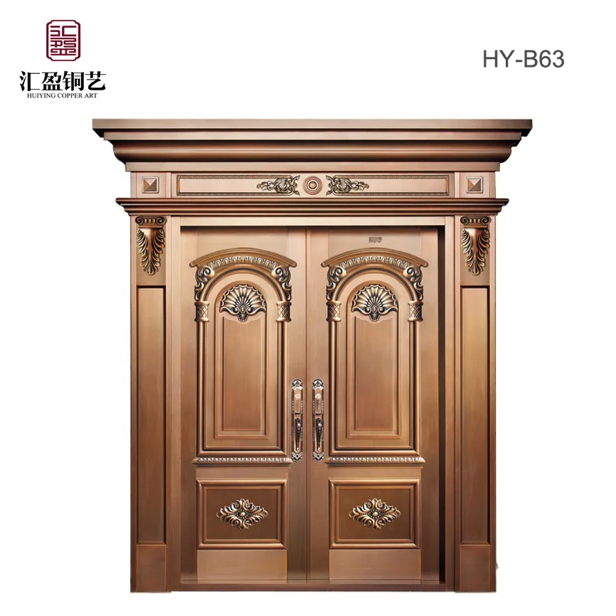 Luxury house entrance front door design real copper material decorative  armored security doors