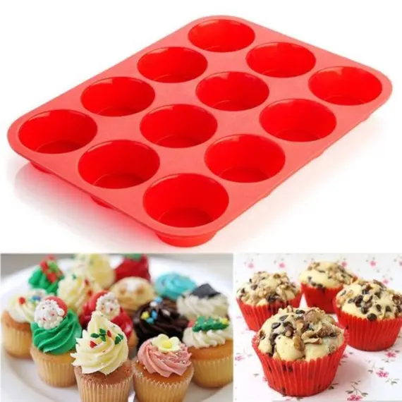 Hot sale 12 holds silicone round cake baking mold muffin pan silicone pastry bakeware pan