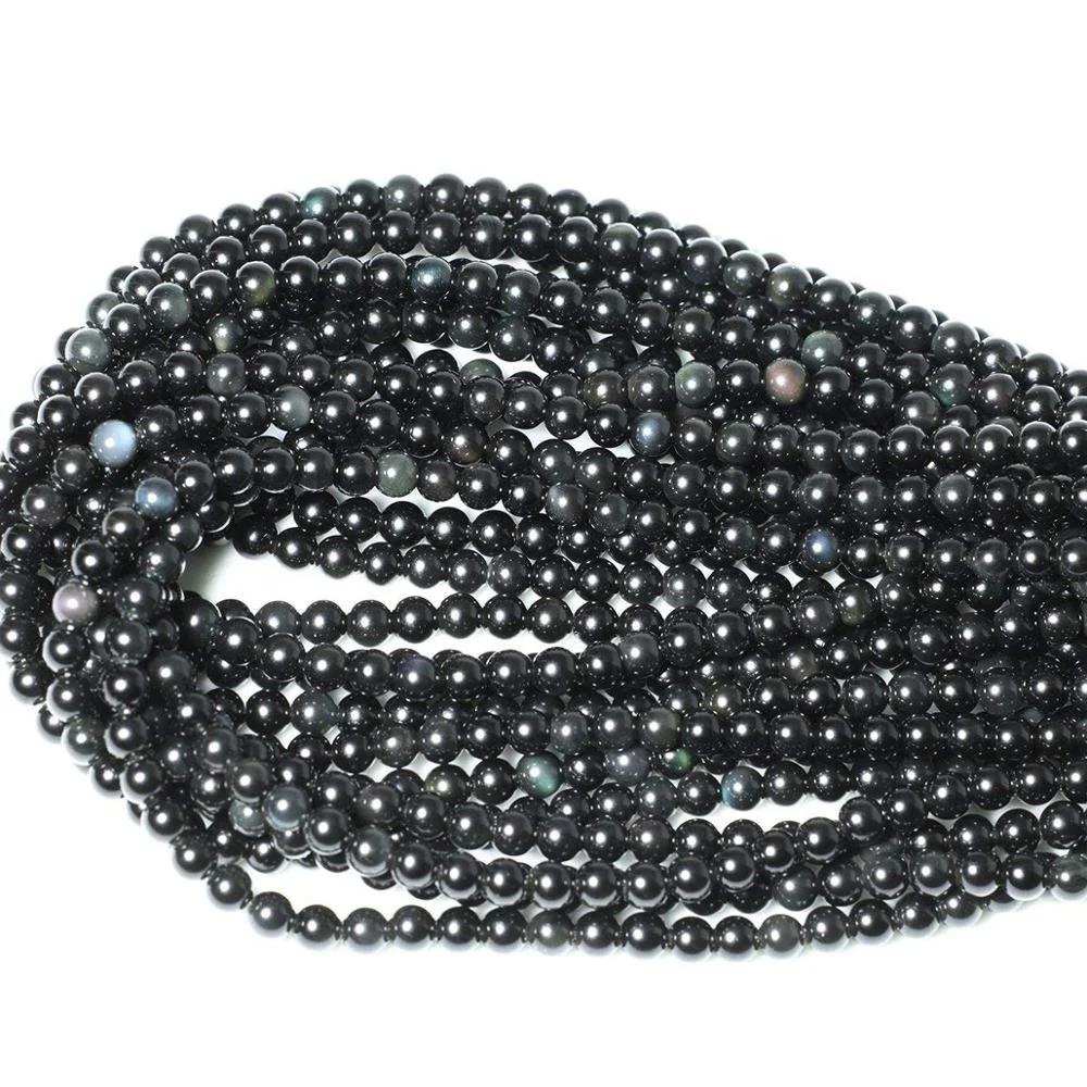 Натуральный гладкий черный обсидиан для изготовления ювелирных изделий, поделок ручной работы, бусины из черного обсидиана