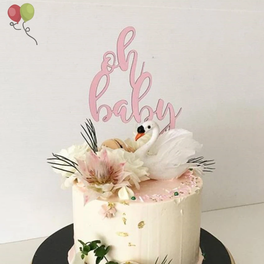 Rose Gold Acrylic Oh Baby Cake Topper Cupcake Toppers Baby Shower Party Supplies SQ266