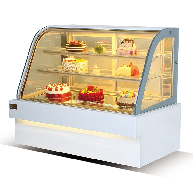 Supermarket equipment Anti-fog glass large capacity space double curved cake display case bakery showcase