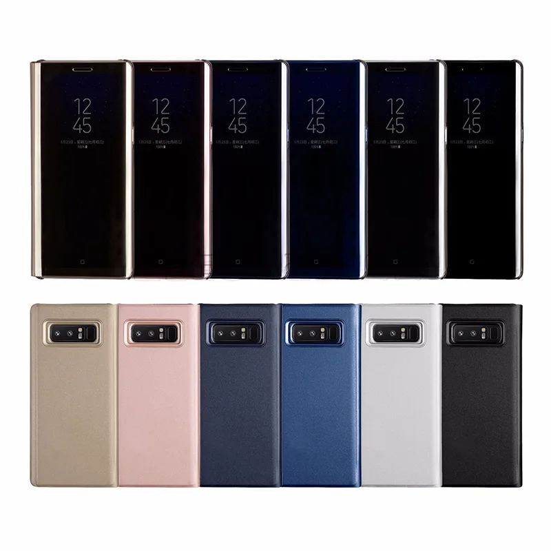 window view electroplating stand mobile phone cover for Samsung note 8 9 s8 s8 plus mirror Flip Phone case