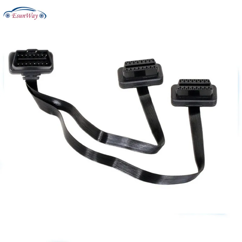 Ultra Thin High Quality OBDII Extension Cables Right Angle OBD II 2 16 PIN Y Splitter Cable 1 Male to 2 Female OBD Socket Plug