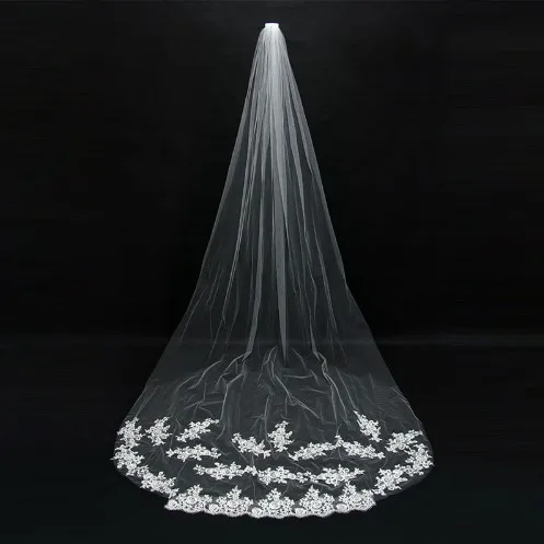 
2019 Wedding Accessories Appliques Tulle One Layer Lace Edge long veil WF906 