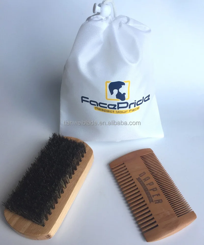 Набор высококачественных деревянных кистей для бороды OEM, набор кистей для бороды и расчески