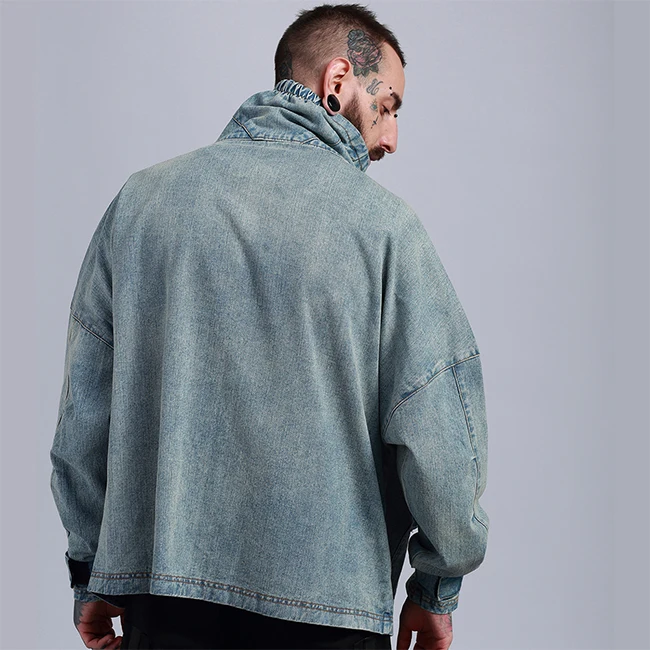 Custom casual high collar loose retro oversize denim jacket for men