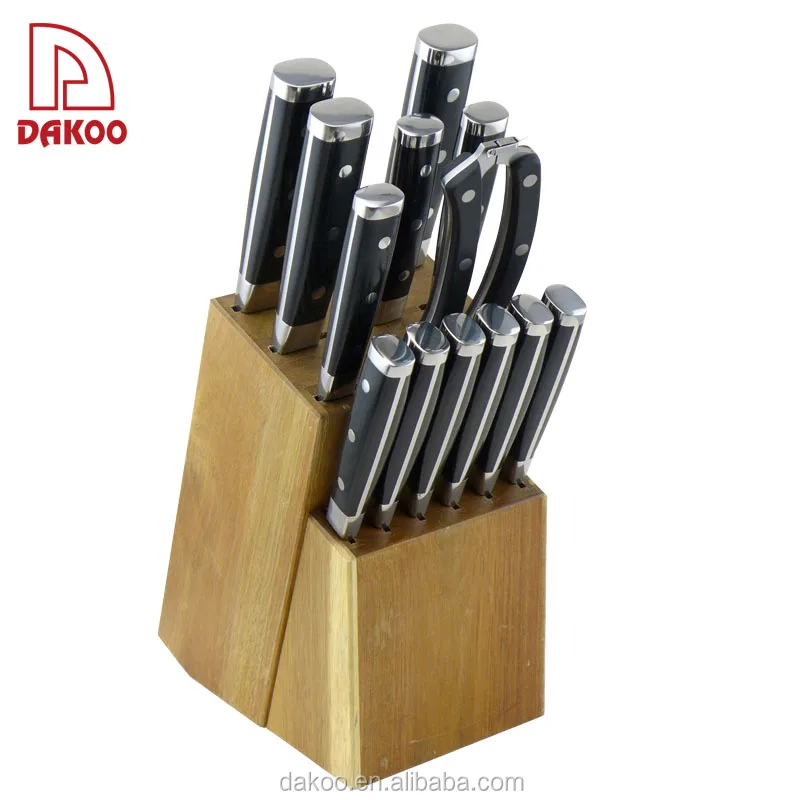 Yangjiang High Quality  13PCS Kitchen Knife Set with Wooden Block and Poultry Scissors 5Cr15Mov Stainless Steel