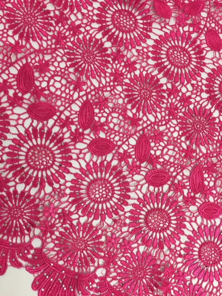 Wholesale cheap french african water soluble guipure lace textile material fabric with stones