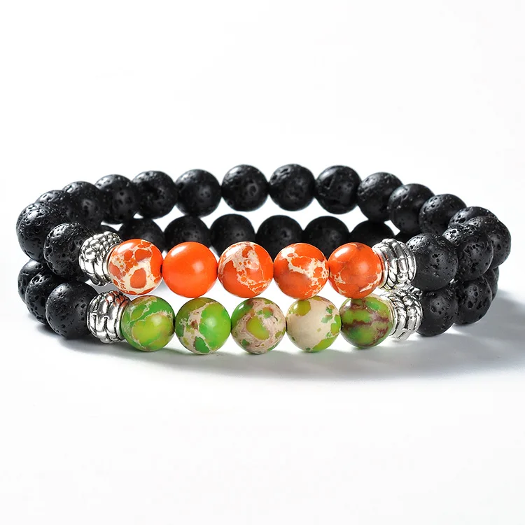 F82 Natural Gemstone Bead Healing  lava rock Homme Chakra Square Bangle Rosary Aromatherapy Wood Beads Men Bracelet Stone