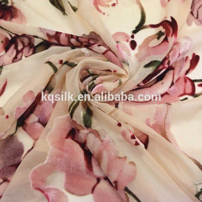
top selling floral printing silky nylon rayon burnout print velvet fabric 