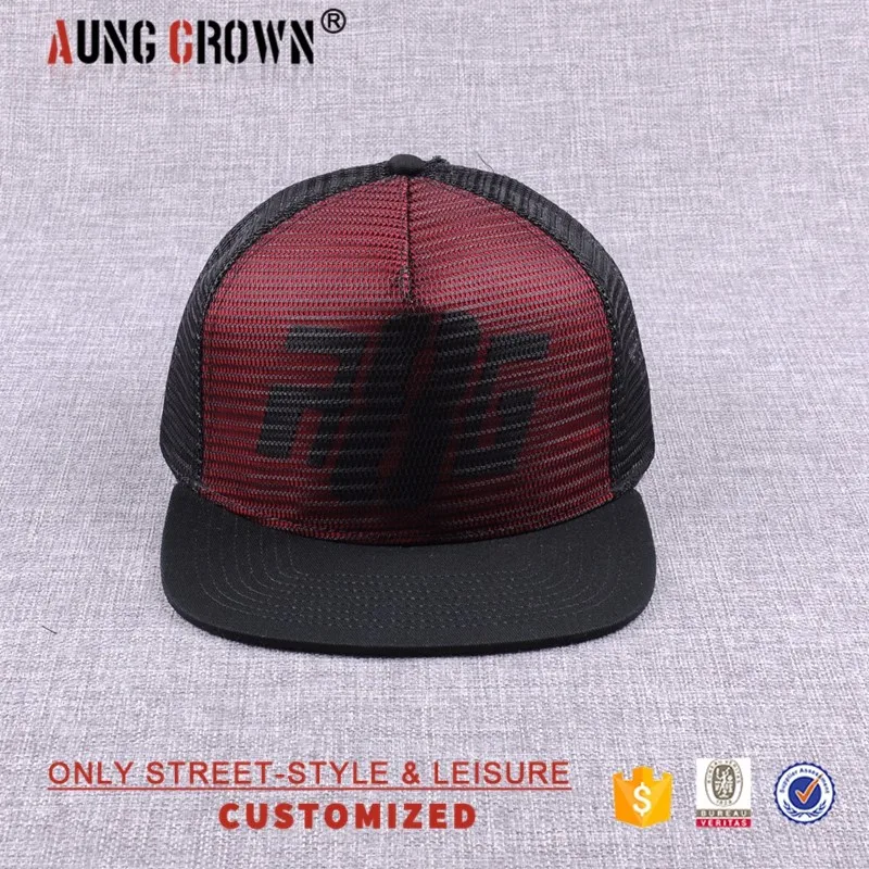 Hide applique logo flat brim full mesh trucker hat