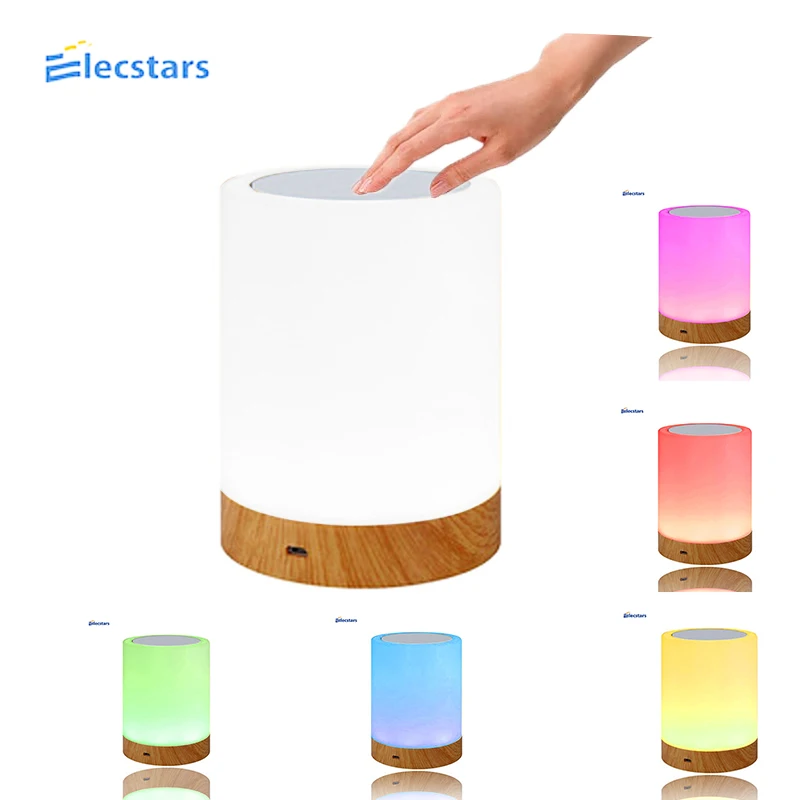 
Night light with wooden grain base/Cheap Touch night Lamp 