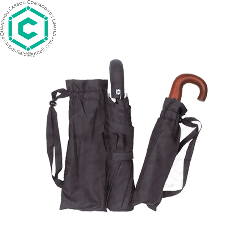 Men Umbrella with Crook wooden handle black