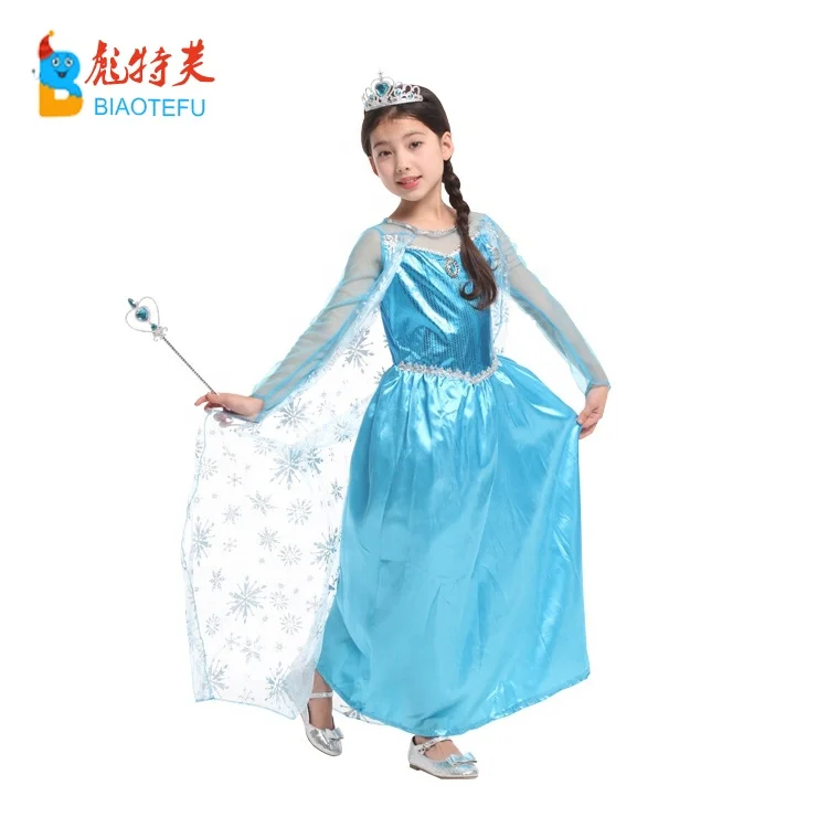 TV & Movie light blue girl princess frozen elsa costumes children elsa party cosplay long sleeve fancy dress costumes in stock