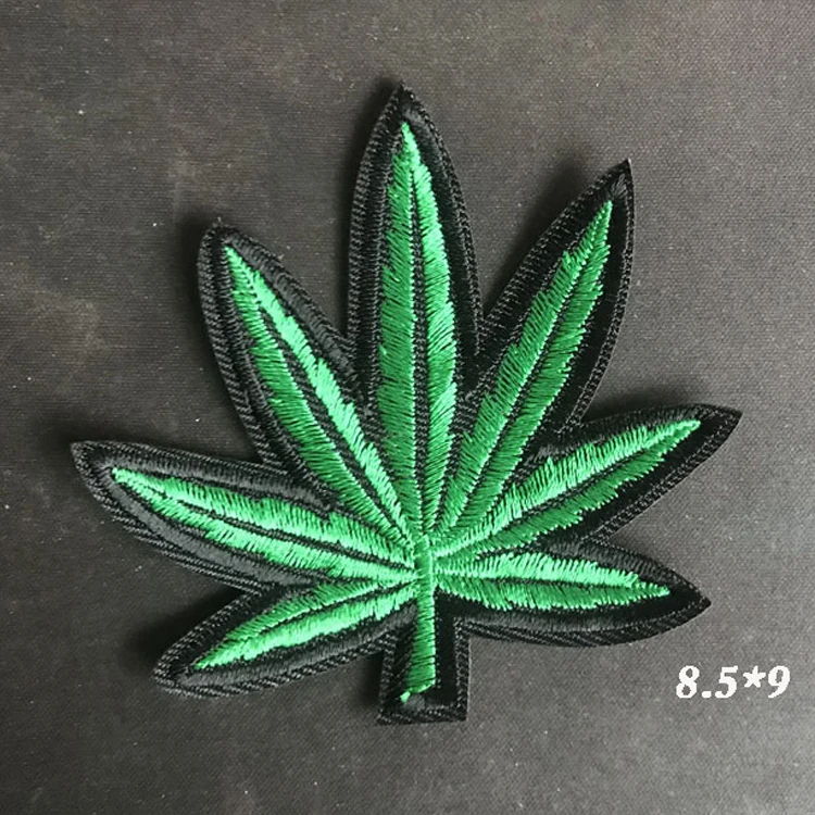 Embroidery Patches Wholesale In Stock DIY Garment Accessories Custom Patches Hemp Plant Leaf Weed Embroidered Patch for Applique