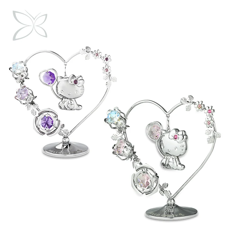 Crystocraft Wholesale chrome plated wedding anniversary gift decorated with Brilliant Cut Crystals small Hello Kitty figurines