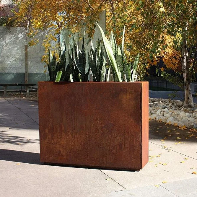 
Laser cut square metal planter corten steel flower pot 