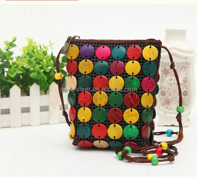 Handmade features beaded with flower zero wallet vertical mobile phone national style bag