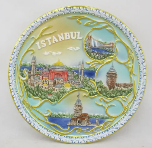 Wall hanging collectable hard dolomite Turkey style souvenir gift plate for table decor