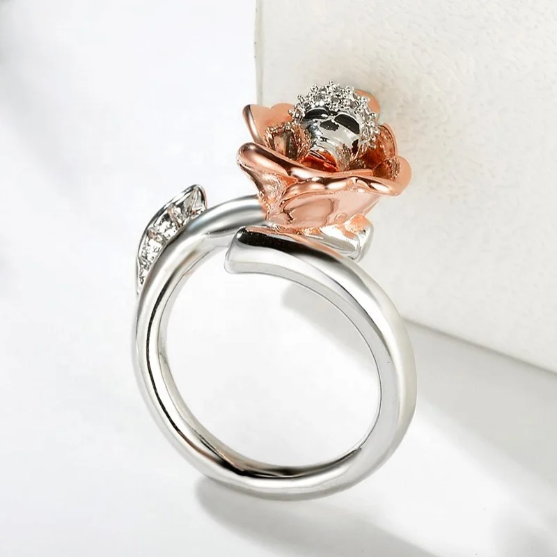 AC08421 AngryCat ustrian Gothic skull Rose Silver Color Rings For Women Girl Fashion Engagement Shiny Crystal CZ Jewelry Trendy