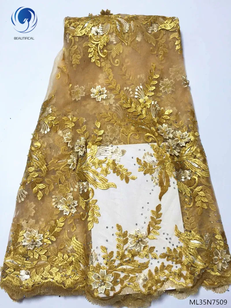 Beautifical nigerian french lace purple beads embroidery tulle net lace african 5 yards ML35N75