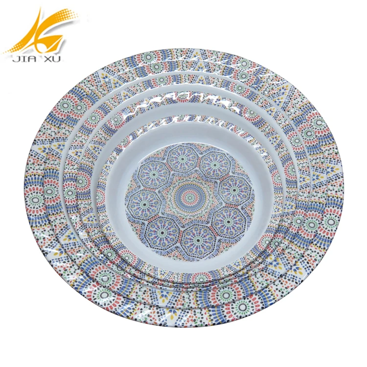 2017 home decoration 17.5 inch melamine  tray wavy large round dinnerware serving tray