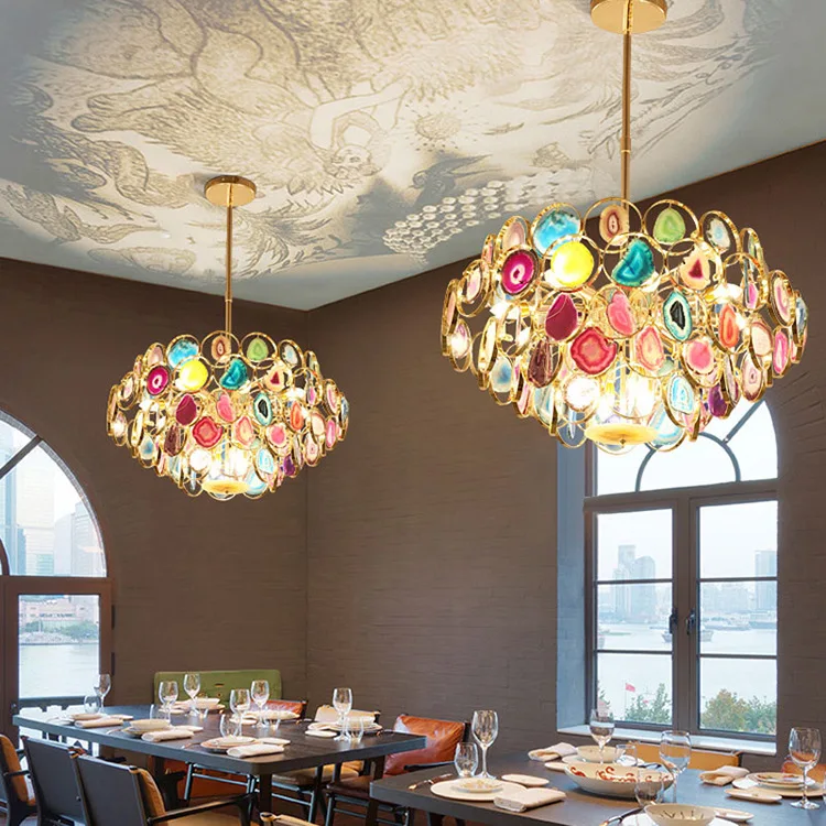 New Design Hotel Colorful Agate Stone Chandelier Lighting For Hotel Restaurant