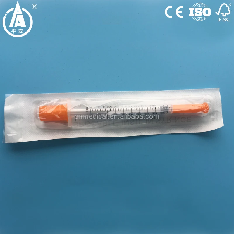 
Disposable 0.3ml and 0.5ml 1ml colored insulin syringe with orange cap 