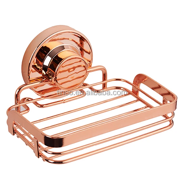 
Vacuum Suction Stainless Steel Bathroom Hardware Storage Shelf for Soap with Rose Gold finishing 
