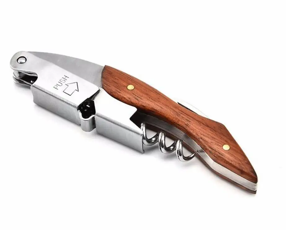 Hot Selling Multi Function Stainless Steel Cork Screw Rosewood Red Wood Wine bottle Opener 3 in 1 Rosewood Waiters Corkscrew