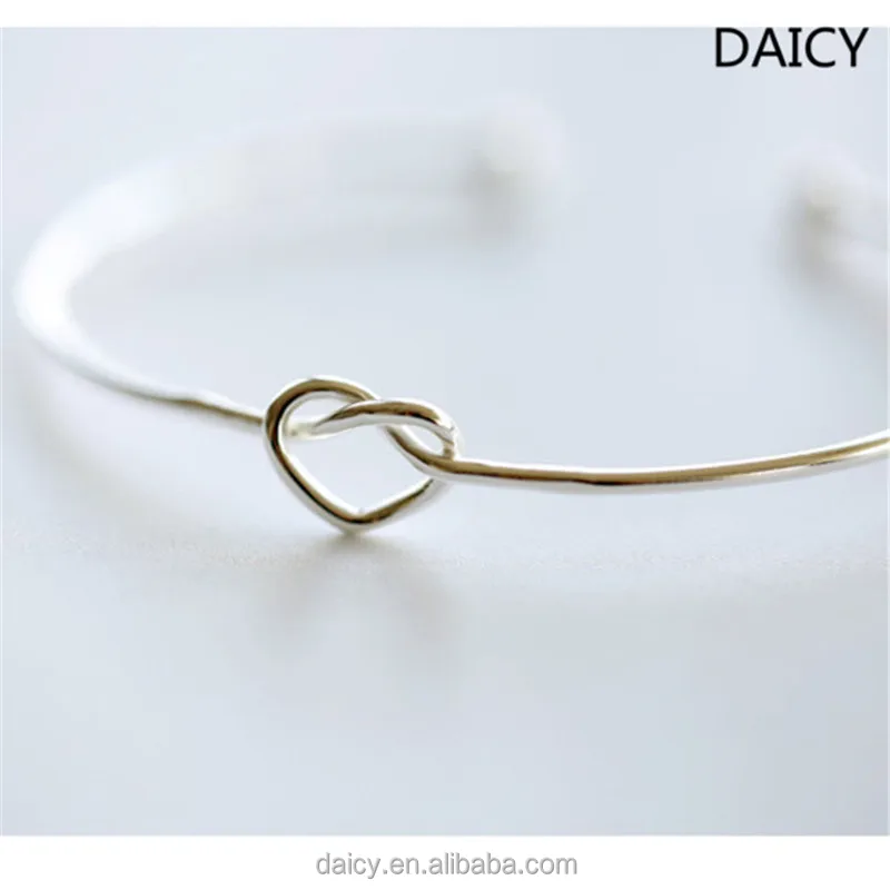 DAICY cheap elegant Korean style girl open knot heart 925 sterling silver bangle
