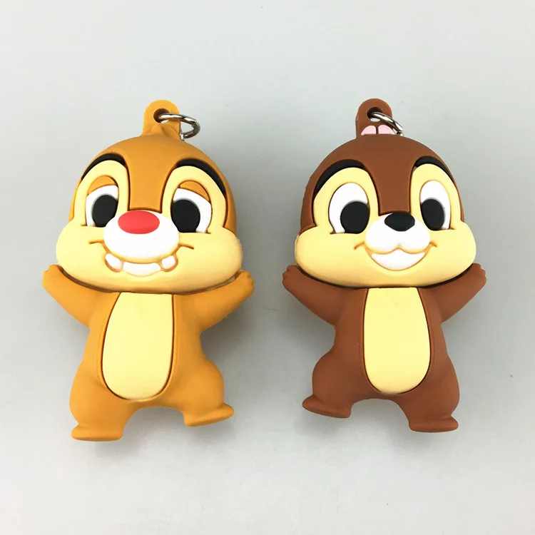 Soft PVC Lovely keychain for kids carton squirrel shape rubber 3D key holder