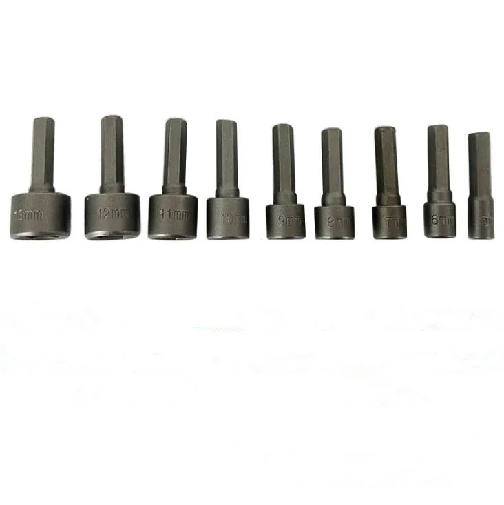 9pcs/set 5mm-13mm Hex Socket Sleeve Nozzles Nut Driver Set Drill Bit Adapter