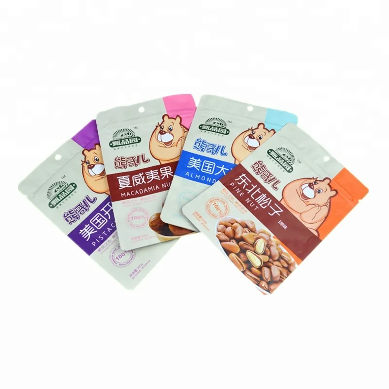 Good Barrier Resealable Stand Up Food Plastic Cashew/Almond/Pistachio/Macadamia/Pine Nuts Packaging Doypack Zipper Bag with Hole