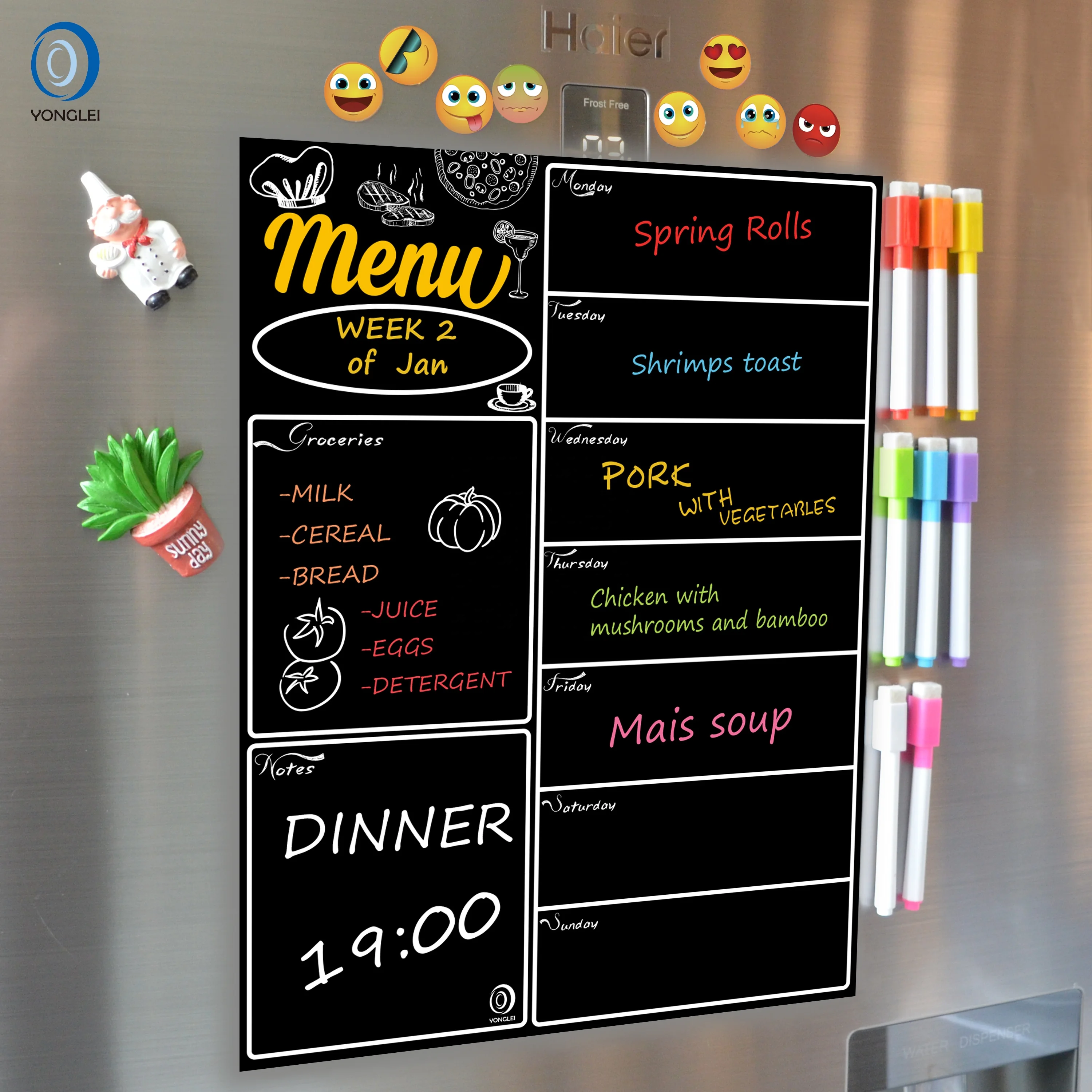 9.4-1 Easy erasable magnetic meal planner magnetic refrigerator chalkboard