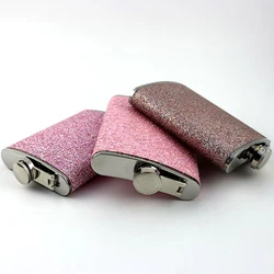 promotion custom cute purple stainless steel personalized hip flask glitter